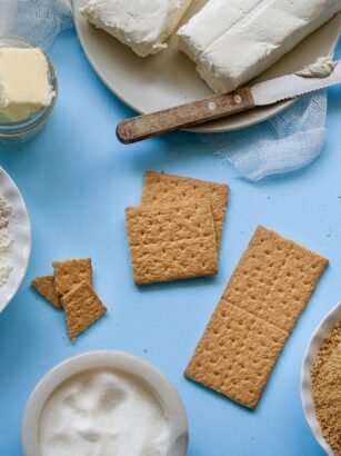 Brown Crackers on Blue Surface